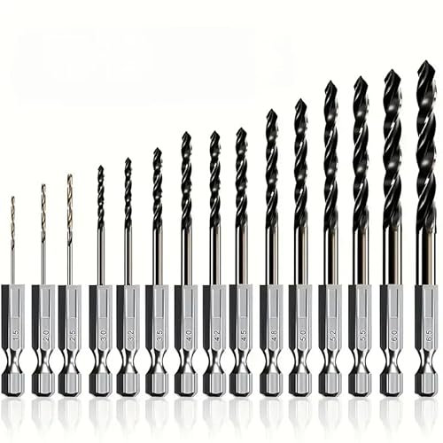 15PCS Hex Shank Cobalt Metric Drill Bit Set, 1.5mm-6.5mm Quick Change High Speed Steel Impact Driver Hex-Shank Twist Drill bits for Metal, Steel, Wood, Plastic, Aluminum Alloy