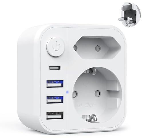 Hoembpn Adaptateur Prise Anglaise vers France Type G Multiprise avec Interrupteur,3 USB et 1 USB C,Adaptateur Universel de Voyage Accessoires Prise Internationale Chargeur UK Angleterre Irlande Dubai