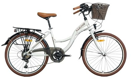 LUCHS 28 Zoll Feline Hollandrad MIT RATTANKORB – Hollandrad, Cityrad mit 21 Gängen & Rattankorb, Damenfahrrad/Cityrad/Holland 50cm Rahmenhöhe // EKRU (Weiß)