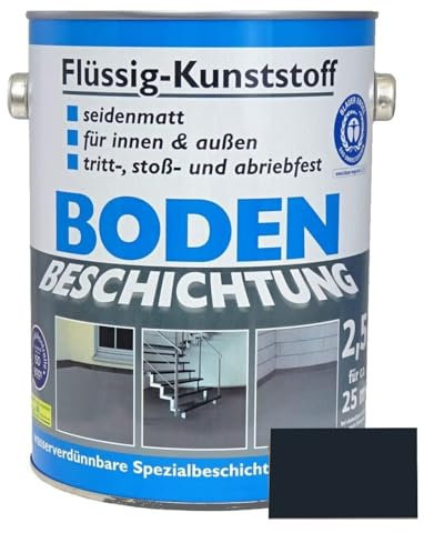 Dynamic24 Flüssig Kunststoff 2,5L Bodenbeschichtung 25m² Betonfarbe Beton Beschichtung Boden Estrich Farbe Halle Estrichfarbe Bodenfarbe für innen und außen Keller Terrasse Kellerboden (Schattengrau)