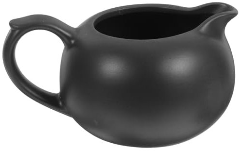 Homoyoyo Black Ceramic Milk Jug Small Creamer Pitcher with Handle for Coffee Latte Art and Sauce Serving Stylish Milk Dispenser for Home and Cafe 4.96 Inch