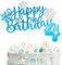 Snow Thema Kuchen Deko mit Happy Birthday Tortendeko und Geburtstagskerzen Zahl 4 für 4.Geburtstag Mädchen Junge Kinder Geburtstagsfeier