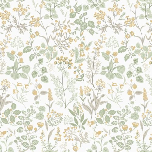 Fiula Self Adhesive Wallpaper Peel and Stick Wallpaper 44CMx10M Floral Leaf Vinyl Wrap for Furniture Botanical for Living Room Bedroom Stick on Contact Paper Removable White Orange Green