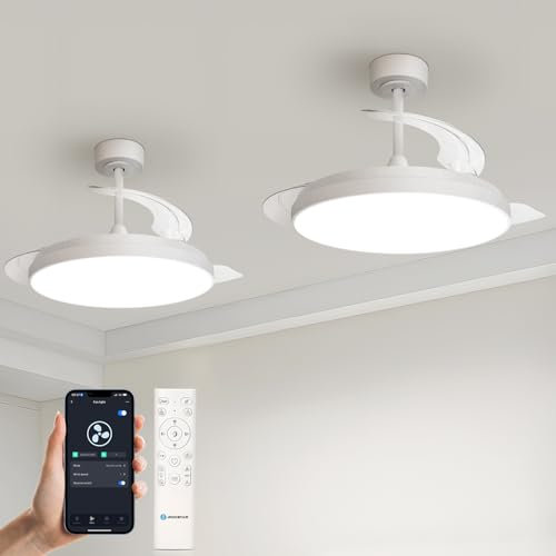 Aigostar Mesh - Ventilador de Techo con luz Inteligente con Aspas Retráctiles, LED 50W + DC 28W - APP/Mando, CCT Regulable 2700K-6500K, Silencioso, Temporizador, Función Invierno/Verano (106cm)-2Uds