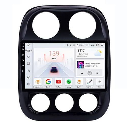 MengZJ Android-Autoradio 9-Zoll-Touchscreen für Jeep Compass 1 2009-2016 Plug-and-Play Doppel-Din-GPS-Navigation Multimedia-Lenkradsteuerung,T1