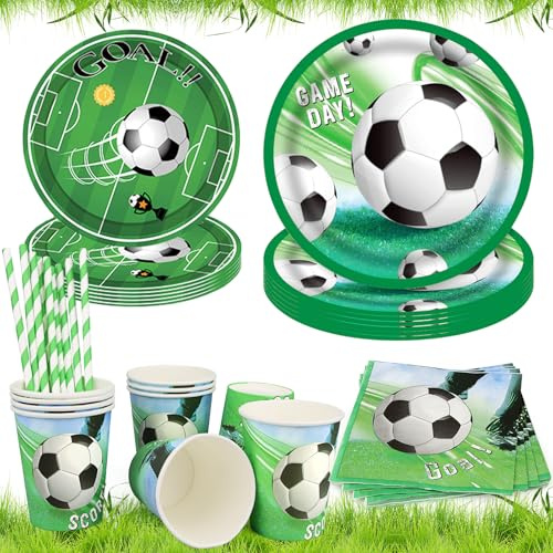 Yegookay Fußball Geburtstagsteller Partygeschirr Set 60 Pappteller Pastell Geburtstag Einschulung Tortendeko Grün Deko Doğum Günü Konsepti Fussball Party Jungen Pappgeschirr Kindergeburtstag