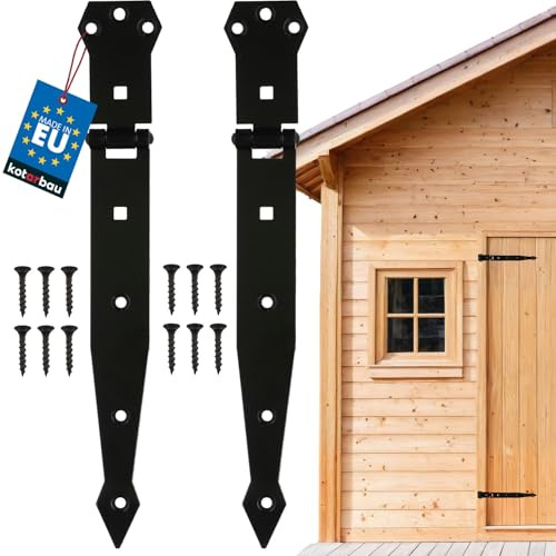KOTARBAU® 2er Set Kreuzgehänge Türscharniere 300 mm pulverbeschichteter Stahl Schwarz Scharniere Klappbar Torscharnier Garagentor Schloss Gartentor Scharnier Scharniere für Schranktüren Gartentor Lang