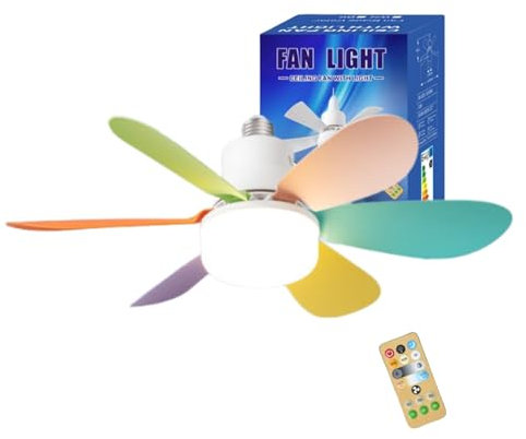 Ventilatore a Soffitto con Luci e Telecomando, 40W 3 Velocità, Lampada Ventilatore Silenzioso 6 Pale, Presa E27, 3 Temperature Colore Regolabili, per Camera da Letto, Soggiorno, Ufficio (Color)