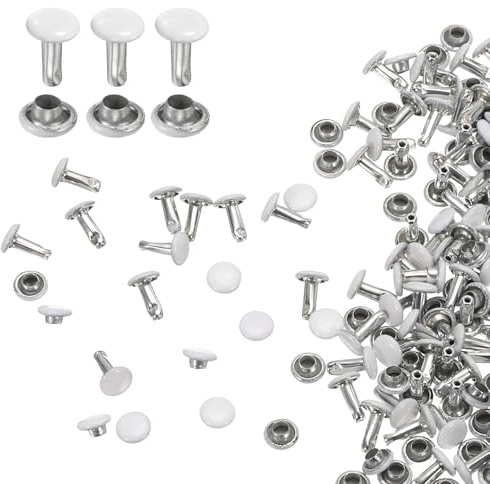 QUARKZMAN 60 Stück Hohlnieten, 6x8mm Leder Nieten, Studs Metall DIY Punk für Schraubnieten, Taschen, Lederband, Mäntel, Handschuhe, Gürtel, Dekoration, Handwerk (Weiß)