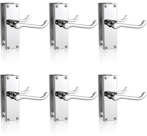 Bwintech 6 Sets 118MM Polished Chrome Victorian Lever on Plate, Latch Furniture, Backplate Door Handles, Suitable for Wooden Doors