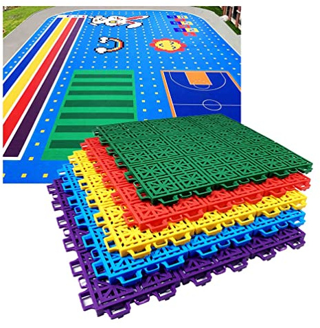 AYCDL Bodenfliesen, 34 cm, Modulare, Ineinandergreifende Bodenfliesen Für Den Basketballplatz Im Kindergarten, Bunter Puzzleboden Mit Abflusslöchern, Kunststoff-SPOR,Orange-9PCS