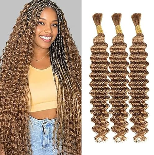 Weeybay Echthaar Tressen Deep Wave Human Braiding Hair for Boho Braids #27 Blonde Color Menschliches Haar Human Hair Extensions No Weft Weave 50g/Piece 12 12 12 Zoll