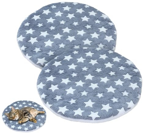 DONGKER Round Cat Bed Mat,2pcs 40cm*40cm Double-sided Coral Fleece Pet Cushion Pad for Beds Cat Trees Crates Sofa Lounging
