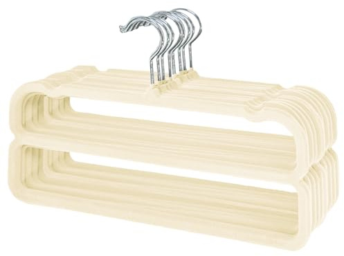 WJWSKI Hosenbügel,10 Stück rutschfeste Samt Kleiderbügel Hosen, Platzsparender Hosenrockbügel mit 360°-Drehung und Metallhaken für Hemden, Hosen, Kleider, Röcke, Mäntel (Beige)