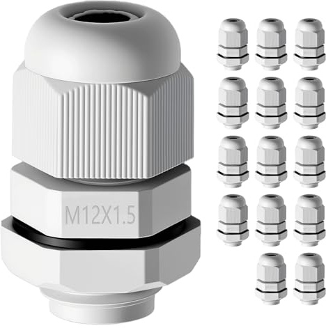 EPYINS 15 Pezzi Pressacavi Elettrici Impermeabili IP68,Cavi da Ø 3-6.5mm,Passacavi a Tenuta Stagna con Ghiera,Filettatura M12,per Scatola di Derivazione, Quadro Elettrico Esterna