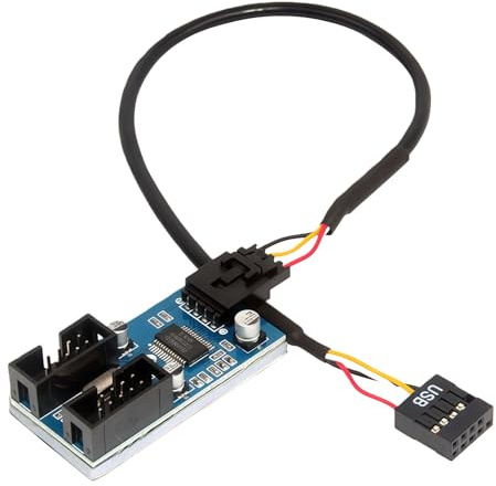 Internal USB 2.0 9-Pin Header Splitter, 1 to 2 Port Hub Extension Adapter with 30cm Cable for Motherboard, 9 Pin Female to Dual Female Connector.
