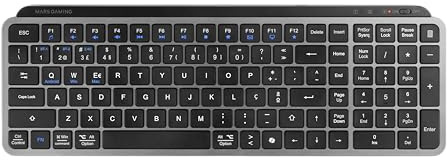 Mars Gaming MK-SILENKEYS, Portoghese, Clavier sans Fil Full-Format Compact, Profil Bas, Switchs Ciseaux Silencieux, Touche Copilot AI, Bluetooth 5.1 Dual 2.4GPRO, Batterie 200h, PC, Mac, Noir