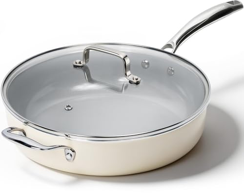 Kikcoin 12 INCH Ceramic Nonstick Deep Frying Pan with Lid, 5 QT Saute Pan