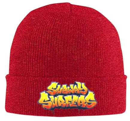 RYRFBFF Gestrickte Mütze Subway Surfers Logo Herbst Winter Beanie Street Videospiel Unisex Acryl-Ohrenschutz und winddichtes Geschenk