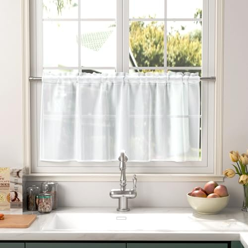 Pacok Scheibengardinen Voile 1 Stück H 60 x B 90 cm Weiß | Bistrogardine Halbe Gardinen Fenster Wohnzimmer,Transparente Kurzstore Modern Küche Wohnwagen Schlafzimmer Badezimmer