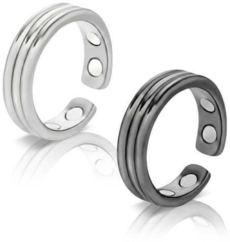 2 Stück Magnet Ring für Damen Herren, Vital Ring Magnetfeldtherapie, 4 Ultrastarke Magnete, Magnetringe Damen, Vitalring Magnet Ringe Damen Wechseljahre für Besserem Schlaf, Figur-Balance