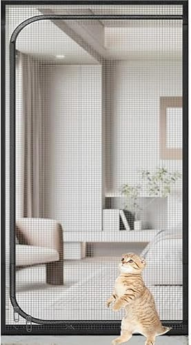 Katzengitter Balkontür 95 cm X 200 cm, Katzengitter Katzennetz Für Balkon, Haustier-fliegengittertür, Katzengitter Für Tür, Verhindert Das Herauslaufen Von Katzen, F, Black, 95x200cm