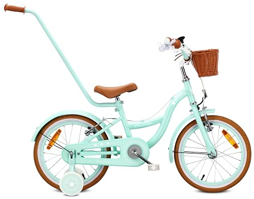 sun baby Flower Bike Retro Girls Bike 14/16 Inch | For ages 3-6, steel frame, V-brakes, training wheels, bell and reflectors