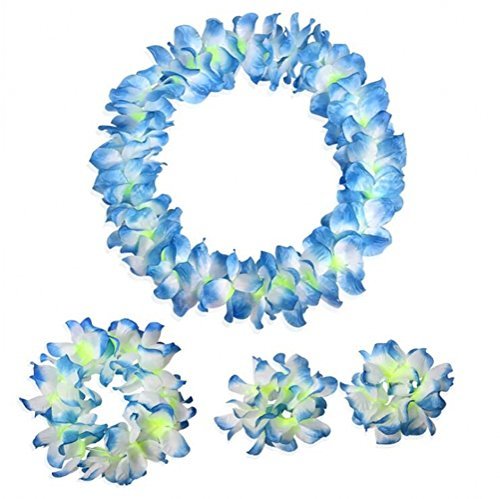 CISMARK Hawaiian Luau Flower Leis Jumbo-Halskette, Armbänder, Stirnband-Set - Blau - Einheitsgröße