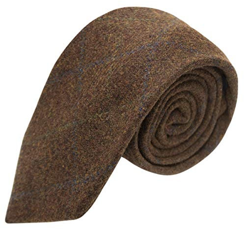 King & Priory Corbata tradicional con patrón escocés color marrón cedro
