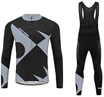 UGLY FROG Herren Fahrradbekleidung Set Langarm Fleece mit Kapuze Radjacke + Fahrradhose XS - 4XL