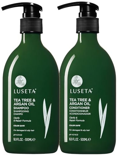 LUSETA Tea Tree Shampoo and Conditioner Set for Dandruff and Dry Itchy Scalp, for Oily Hair and for Greasy Hair, Clarifying shampoo with Argan Oil Helps Promote Hair Growth 2 x 500ml