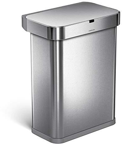 simplehuman ST2031 58L Rectangular Sensor Kitchen Bin with Voice and Motion Control, Automatic, Liner Pocket, Fingerprint-Proof, Brushed Stainless Steel