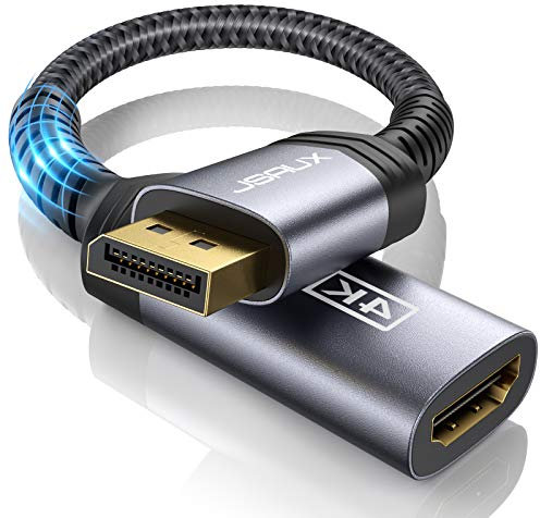 JSAUX 4K DisplayPort to HDMI Adapter, [Nylon Braided, Aluminum Shell] (2K 60Hz, 1080p 120Hz) DP to HDMI Converter Male to Female Compatible with HP, ThinkPad, AMD, NVIDIA, Desktop, and More-Grey