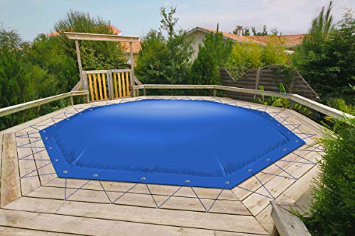 ANKO PLANEN AirDeluxe Aufblasbare achteckige Poolabdeckung Poolplane aus LKW Plane 680 g/m² (1360g/m²) - stabile Winter Abdeckung (Anthrazit RAL7016,Poolinnenmaß: 400cm x 400cm)