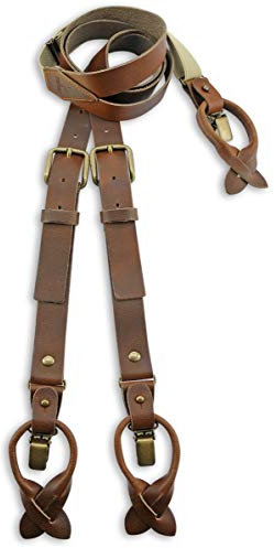Sir Redman Hosenträger Herren, Work Hosenträger aus Braunem Leder, Verstellbares Y-Modell mit Lederschlaufen, Handgefertigt in den Niederlanden