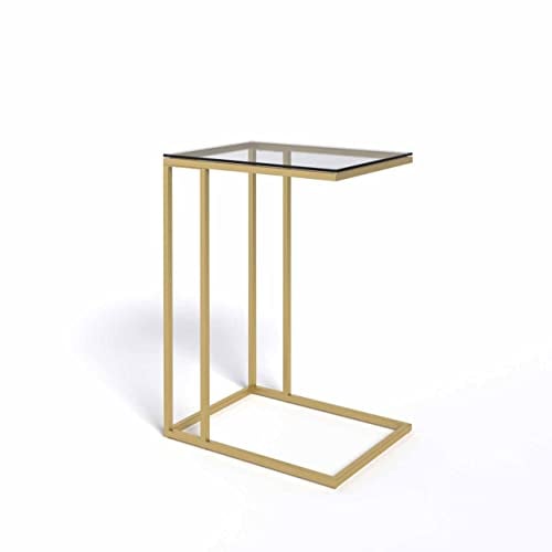 evka.com Goldener Beistelltisch, Glastisch, Beistelltisch für Wohnzimmer, Grauer Beistelltisch, Beistelltisch für Wohnzimmer, Büro oder Schlafzimmer, Laptop-Tisch, Sofa-Tisch