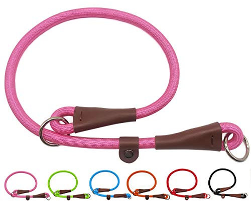 MayPaw Slip Collar Nylon Rope Adjustable Collar for Dog Training- No Pull Round Martingale Dog Collars for Small Medium Large Dogs (24 x 1/2, Pink)