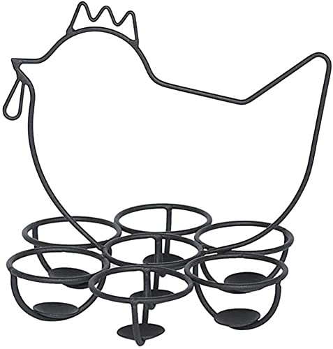 LATRAT Dispensador de huevos, cesta de metal para huevos, soporte para huevos, 7 huevos, soporte para huevos, soporte de metal, forma de pollo, decoración de mesa, accesorio de cocina