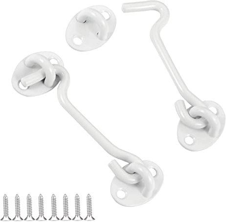 Dluno 2-Pack White 4 Privacy Hook and Eye Latch for Door Latch Lock Heavy Duty Solid Stainless Steel Door Latches for Barn Doors, Sheds, Wooden Fences