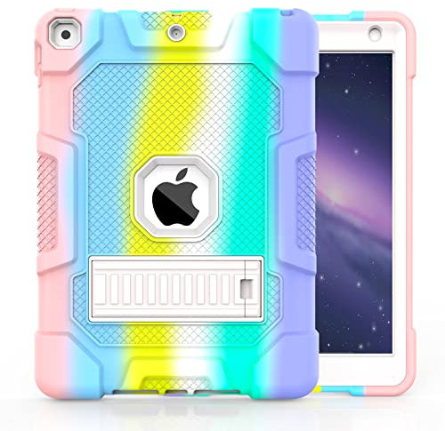 TIMISM Schutzhülle für iPad 9. Generation/iPad 8. Generation/iPad 7. Generation, schlank, strapazierfähig, stoßfest, mit integriertem Ständer für iPad 10.2 Zoll 2021/2020/2019, Regenbogenfarben