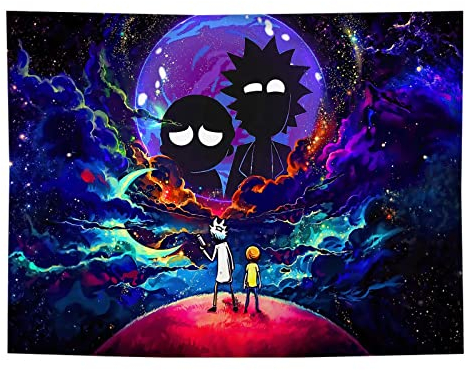 Fullfun Trippy Anime Wandteppich für Schlafzimmer, Farbe Galaxy und Mond Wandteppiche, psychedelische Kunst Wandteppiche Wandbehang Dekoration für Wohnzimmer Schlafzimmer & Schlafsaal 150 x 200 cm
