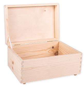 Unfinished Wood Box With Lid Without Handles For Storage, Decoration, Organisation, Large Natural Wooden Craftsmanship, Rustic Home Decor, 30 x 20 x 14,5 cm.