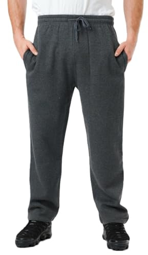 LABEL APPAREL Men's Fleece Open Hem Joggers 290 GSM Heavy Weight Sweatpants Warm Winter Bottoms Lined Casual Tracksuit Pants Jogging Trousers with Zip Side Pockets Plus Size S–8XL