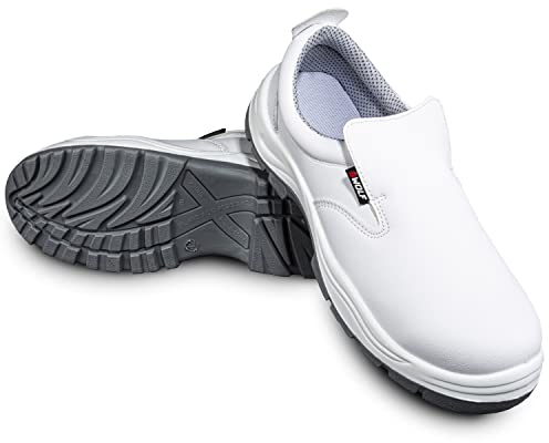 BWOLF Astral S2 SRC Zapatos de Cocina Hombre Zapatos de Cocina Mujer Impermeables, Resistentes al Aceite, Antideslizantes con Plantillas Transpirables, Blanco, 43 EU
