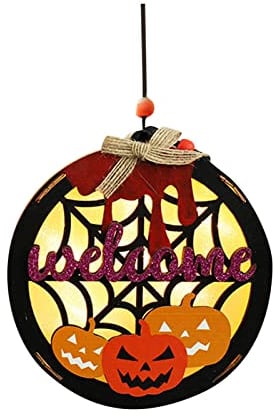 GADXE Halloween Holzbeleuchtung Dekoration Anhänger Kreative Holzfledermaus Urlaubsatmosphäre LED Dekoration Kletterturm Zubehör Dach (C, One Size)