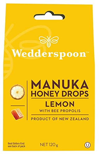 Wedderspoon Lemon & Manuka Honey Drops - 20 Count | Made in New Zealand with Authentic Manuka Honey | No Additives, Gluten-Free, Non-GMO, Kosher