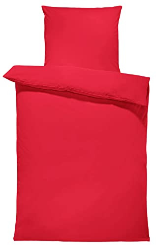 one-home Uni Bettwäsche 155x220 cm rot Einfarbig Renforce Baumwolle Übergröße