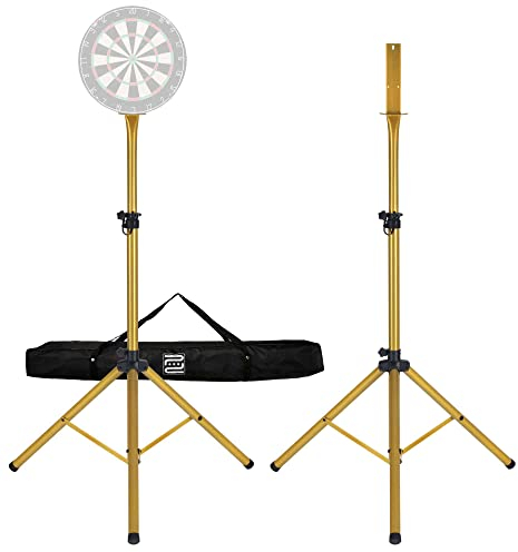 Pronomic DA-45S GD Ständer für Dartscheibe (Dartboard Halterung, Dartständer aus pulverbeschichtetem Stahl, stufenlos höhenverstellbar, Tasche) Gold