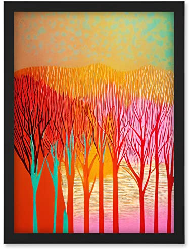 Doppelganger33 LTD Forest Treetops Linocut Illustration Vibrant Bold Artwork Framed Wall Art Print A4
