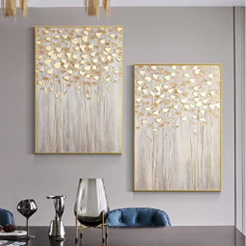 Moderne Kunst Golden Money Tree Gemälde Leinwand Gemälde Gedruckt Luxus Blumen Poster für Wohnzimmer Dekor 60x90cmx2 Rahmenlos